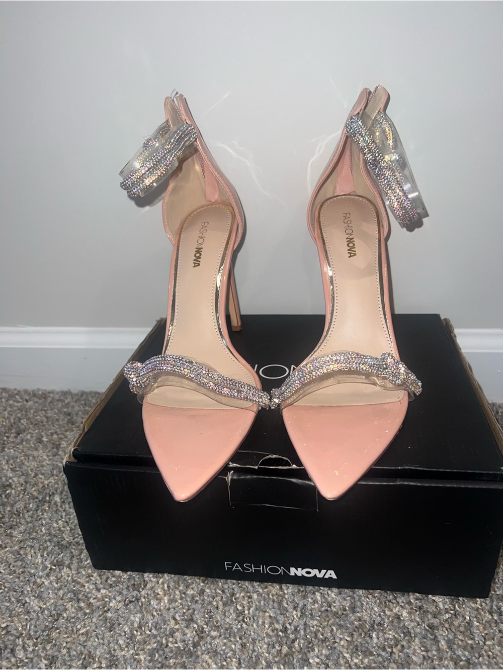 Fashion Nova Pink Crystal-Embellished Pointed Toe Heels